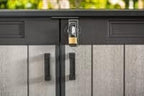 Keter Cortina Mega Ft All-Weather Outdoor Resin Horizontal Storage Shed for Outdoor Yard and Garbage Bin Storage with Lockable Doors, Graphite