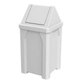 32 Gallon Square 100% Recycled Plastic Heavy Duty Outdoor Commercial Trash Can with Swing Top Lid | Great for Schools and Businesses - White