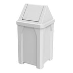 32 Gallon Square 100% Recycled Plastic Heavy Duty Outdoor Commercial Trash Can with Swing Top Lid | Great for Schools and Businesses - White