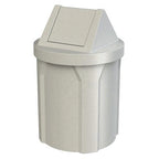 42 Gallon Round 100% Recycled Plastic Indoor or Outdoor Commercial Trash Can with Easy Access Swing Top Lid | Great for Schools and Businesses - Light Granite