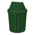 42 Gallon Round Slatted 100% Recycled Plastic Indoor or Outdoor Commercial Trash Can with Easy Access Swing Top Lid | Great for Schools and Businesses - Green