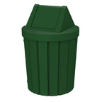 42 Gallon Round Slatted 100% Recycled Plastic Indoor or Outdoor Commercial Trash Can with Easy Access Swing Top Lid | Great for Schools and Businesses - Green