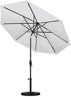California Umbrella 9' Rd Pacific Trail Series Aluminum Patio Umbrella, Crank Lift, Push Button Tilt, Black Finish, Sunbrella Cabana Regatta fabric