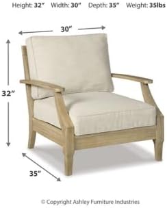 Signature Design by Ashley Clare View Outdoor Eucalyptus Wood Lounge Chair – Cushioned with Nuvella Fabric, 5-Step Protective Finish , Beige