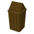 32 Gallon Square Slatted 100% Recycled Plastic Heavy Duty Outdoor Commercial Trash Can with Swing Top Lid | Great for Schools and Businesses - Brown Granite
