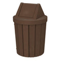 42 Gallon Round Slatted 100% Recycled Plastic Indoor or Outdoor Commercial Trash Can with Easy Access Swing Top Lid | Great for Schools and Businesses - Brown Granite