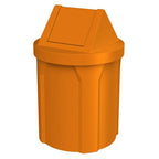 42 Gallon Round 100% Recycled Plastic Indoor or Outdoor Commercial Trash Can with Easy Access Swing Top Lid | Great for Schools and Businesses - Orange