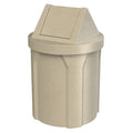 42 Gallon Round 100% Recycled Plastic Indoor or Outdoor Commercial Trash Can with Easy Access Swing Top Lid | Great for Schools and Businesses - Beige Granite