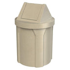 42 Gallon Round 100% Recycled Plastic Indoor or Outdoor Commercial Trash Can with Easy Access Swing Top Lid | Great for Schools and Businesses - Beige Granite