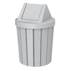 42 Gallon Round Slatted 100% Recycled Plastic Indoor or Outdoor Commercial Trash Can with Easy Access Swing Top Lid | Great for Schools and Businesses - Light Granite