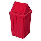 32 Gallon Square Slatted 100% Recycled Plastic Indoor or Outdoor Commercial Trash Can with Easy Access Swing Top Lid | Great for Schools and Businesses - Red