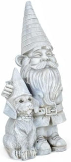 NAT & JULES Gnome 12 inch Resin Stone Garden Statue (Gnome and Dog)