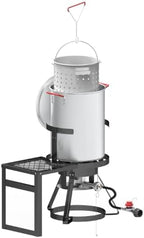 30Qt Turkey Fryer with Basket, Outdoor Propane Deep Fryers Burner Stand, 50,000BTU Cast Iron Burner, Steamer and Seafood Boiler Set, Black