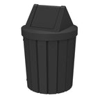 42 Gallon Round Slatted 100% Recycled Plastic Indoor or Outdoor Commercial Trash Can with Easy Access Swing Top Lid | Great for Schools and Businesses - Black