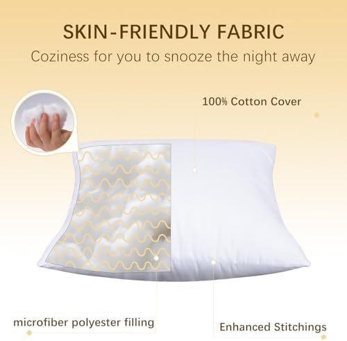 OKBA Throw Pillows Insert Set of 2, with 100% Cotton Cover, Bed and Couch - Indoor Hotel Decorative Pillows, 12x20 in White Pillows Inserts