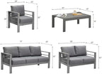 Solaste Aluminum Patio Furniture Set for All Weather, Oversized Metal Outdoor Furniture Set with 27.5" Deep Seating and 3.2" Wide Armrest, Outdoor Patio Conversation Set with 5" Cushion, Grey