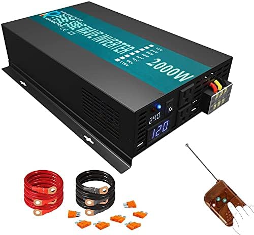 WZRELB 2000W 24VDC 120VAC Pure Sine Wave Power Inverter,Remote Control, Car Inverter