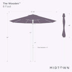 Midtown Umbrellas The Wooden 8 Feet Patio Umbrella With Terylast Zebra (Black/White Stripes) Polyester Fabric - Aluminum Frame Market Umbrella For Backyard, Deck, Garden, Pool - Wooden Pole