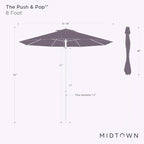 Midtown Umbrellas Push Pop Sunbrella Umbrella 8 Feet Outdoor Umbrella in Spectrum Indigo Acrylic Fabric - Patio, Backyard, Garden, Picnic Table & Pool - Black Pole