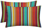 RSH Décor: Set of 2 Lumbar Throw Pillows | Indoor/Outdoor All Weather Polyester Fabric | Decorative Accent Cushions for Patio Furniture | Reversible | 26” x 16" | Bright Colorful Stripe