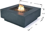 Elementi+ | Bergen Gas Fire Pit Cast Concrete 40" Square Fire Table, Outdoor Fire Pit Electronic Ignition | Canvas Cover, Fire Glass and Burner Lid Included | Dark Gray | Propane Gas