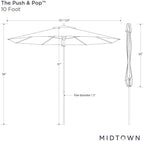 Midtown Umbrellas The Wooden 10 Feet Patio Umbrella With Terylast Ivory (White) Polyester Fabric - Aluminum Frame Market Umbrella For Backyard, Deck, Garden, Pool - Wooden Pole