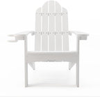 LUE BONA HDPS Adirondack Chairs Set of 6, Fire Pit Outdoor Chair Weather Resistant with Cup Holder, Modern Plastic Chair Plastic for Patio, Deck, Proch, 350LBS, White
