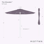 Midtown Umbrellas The Wooden 9 Feet Patio Umbrella With Terylast Midtown Purple Polyester Fabric - Aluminum Frame Market Umbrella For Backyard, Deck, Garden, Pool - Wooden Pole