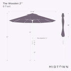Midtown Umbrellas Wooden 2-8 Feet Outdoor Patio Umbrella, Terylast Purple Texture Fabric, Aluminum Frame For Backyard Umbrella, Deck Umbrella, Garden Umbrella & Pool Umbrella - Wooden Pole
