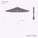 Midtown Umbrellas The Swilt 8 Feet Patio Umbrella in Sunbrella Aruba Acrylic Fabric - Fiberglass Ribs, Auto-Tilt Aluminum Frame For Backyard, Deck, Garden, Pool - White Pole