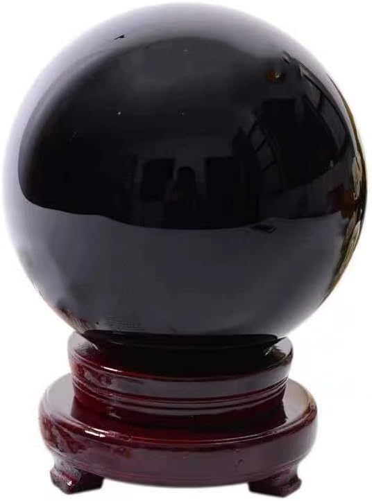Obsidian Crystal Sphere Ball with Wood Stand Large Healing Crystals Sphere Sculpture Home Office Decoration Fengshui Meditation Healing 100mm 3.93'' (Obsidian, 3.93")