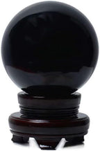 Obsidian Crystal Sphere Ball with Wood Stand Large Healing Crystals Sphere Sculpture Home Office Decoration Fengshui Meditation Healing 90mm 3.54'' (Obsidian, 3.54")