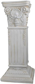 Large 35.5" Vintage Weathered Corinthian Column Pillar with Base Pedestal Magnesium Oxide Ideal for Displaying Statues, Vases, or Planters Decoration for Garden Backyard Patio Office, White