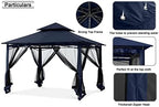MASTERCANOPY Outdoor Garden Gazebo for Patios with Stable Steel Frame and Netting Walls (10x12,Navy Blue)