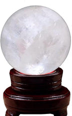 StoneStory Clear Quartz Crystal Sphere Ball with Wood Stand Large Healing Crystals Sphere Sculpture Home Office Decoration Fengshui Meditation Healing 80mm 3.14'' (Clear Quartz, 3.14'')