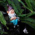 Gnomes Fishing Statue Garden Decor – 9.8" Weatherproof Resin Gnomes Fishing Sculpture Decor for Fish Ponds, Koi Ponds, Waterfalls, Poolside & Outdoor Gardens– Resin Figurine for Indoor & Outdoor Décor