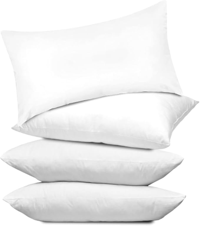 Covers & All Premium Rectangle ThrowPillow Inserts with Covers Set of 4, 14 x 22 Inches White, Decorative Cushions for Couch Sofa Home Decor Office Travel UV Resistant Waterproof Soft Cushions Pillows