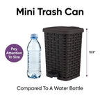 Superio Mini Trash Can with Foot Pedal Small Outdoor Garbage Can with Lid, 1.5 Gallon Plastic Waste Basket for Bathroom, Bedroom, Kitchen, Office, Patio (Wicker Brown 6 QT.)