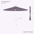 Midtown Umbrellas The Wooden 2-10 Feet Large Patio Umbrella, Terylast Royal Blue Fabric - Auto-Tilt Aluminum Frame For Backyard Umbrella, Deck Umbrella, Garden Umbrella & Pool Umbrella - Wooden Pole