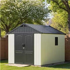 Patiowell 8 x 10 FT Resin Outdoor Storage Shed with Floor and Light, Large Plastic Barn with Lockable Door for Garden Tools, Backyard, Bike Storage, Easy Installation in Beige (Kick-it Shed)