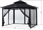 MASTERCANOPY Outdoor Garden Gazebo for Patios with Stable Steel Frame and Netting Walls (10x12,Black)