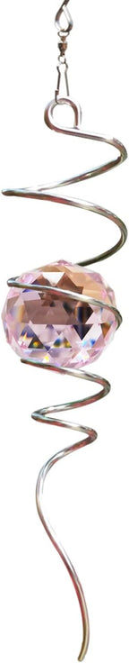 FONMY Gazing Ball Spiral Tail -Decorative Wind Spinner Sun Catcher Rainbow Maker 11 inch Tail and 2 inch Pink Crystal Orb. Indoor Outdoor Garden Decoration -13 inch Height