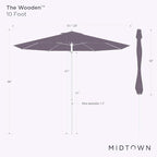 Midtown Umbrellas The Wooden 10 Feet Patio Umbrella With Terylast Ebony (Black) Polyester Fabric - Aluminum Frame Market Umbrella For Backyard, Deck, Garden, Pool - Wooden Pole