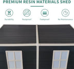 LANTRO JS Plastic Shed with Floor Included, Outdoor Plastic Shed, 4x8FT Storage Shed with Floor Included with Two Windows, Lockable Doors for Garden Tools