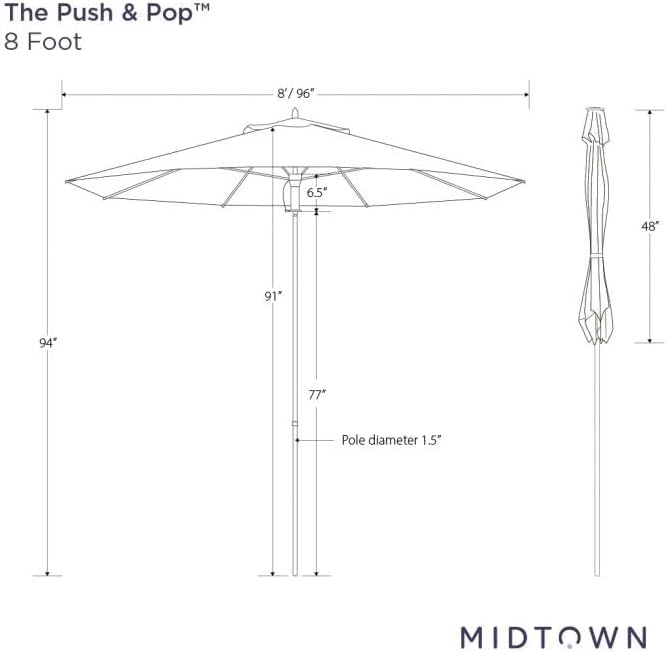 Midtown Umbrellas The Wooden 8 Feet Patio Umbrella With Terylast Sunflower (Yellow) Polyester Fabric - Aluminum Frame Market Umbrella For Backyard, Deck, Garden, Pool - Wooden Pole