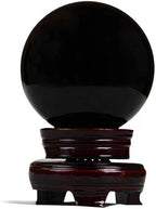 Obsidian Crystal Sphere Ball with Wood Stand Large Healing Crystals Sphere Sculpture Home Office Decoration Fengshui Meditation Healing 90mm 3.54'' (Obsidian, 3.54")