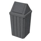 32 Gallon Square Slatted 100% Recycled Plastic Heavy Duty Outdoor Commercial Trash Can with Swing Top Lid | Great for Schools and Businesses - Dark Granite