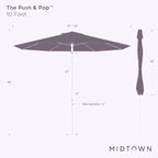 Midtown Umbrellas Push and Pop 10 Feet Outdoor Umbrella, Purple Texture Polyester Fabric - Fiberglass Ribs Deck Patio Umbrella, Backyard Umbrella, Garden Umbrella & Pool Umbrella - Black Pole