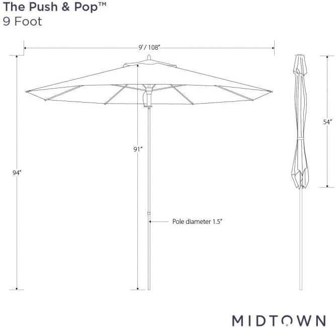 Midtown Umbrellas The Wooden 9 Feet Patio Umbrella With Terylast Navy (Navy Blue) Polyester Fabric - Aluminum Frame Market Umbrella For Backyard, Deck, Garden, Pool - Wooden Pole