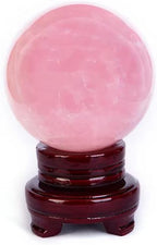 StoneStory Rose Quartz Crystal Sphere Ball with Wood Stand Large Healing Crystals Sphere Sculpture Home Office Decoration Fengshui Meditation Healing 90mm 3.54 inches (Rose Quartz, 3.54 inches )
